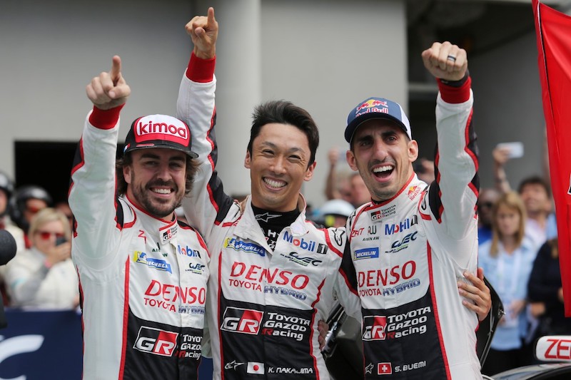 Kierowcy Toyota Gazoo Racing w Le Mans 24h 2018 - Fernando Alonso, Kazuki Nakajima i Sebastien Buemi 